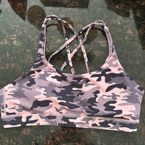 Pink and purple camo sports bra